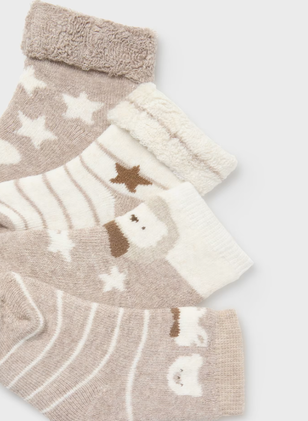 Mayoral 4 perechi de sosete unisex cu bumbac 0-18 luni, Taupe Imagine secundară a produsului