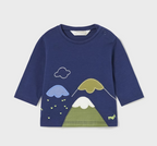 Mayoral bluza baieti bumbac BCI 0-18 luni, Deep blue cu munti