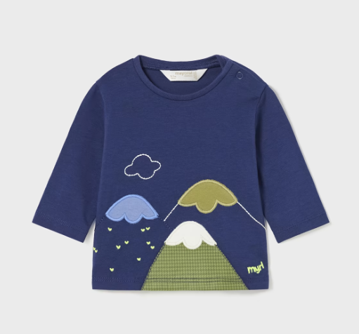 Mayoral bluza baieti bumbac BCI 0-18 luni, Deep blue cu munti
