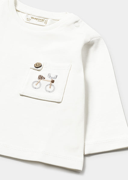 Mayoral bluza baieti cu maneca lunga si buzuanr 0-18 luni Off-white