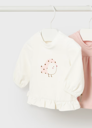 Mayoral bluza fete bumbac BCI 0-18 luni, Alb-roz baby cu pasare Imagine principală a produsului