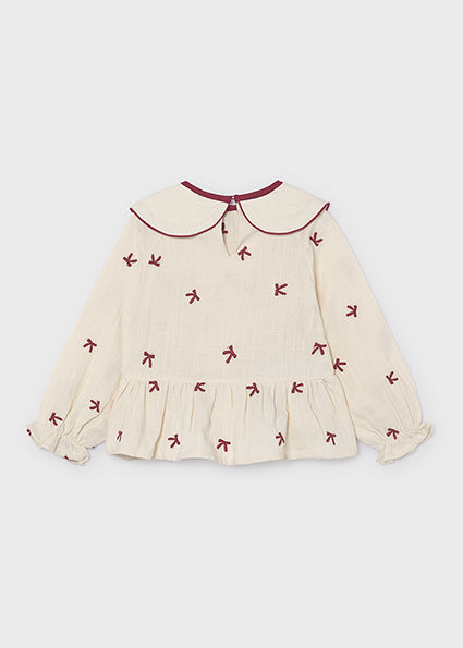 Mayoral bluza fete cu broderie 5-10 ani Crudo-zmeura cu fundite