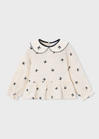 Mayoral bluza fete cu broderie 5-10 ani Soja-negro cu fundite
