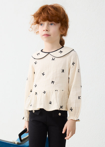 Mayoral bluza fete cu broderie 5-10 ani Soja-negro cu fundite