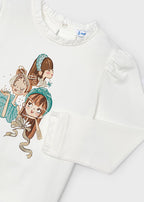 Mayoral bluza fete cu desen si guler cu volanas 4-9 ani Cream-jade