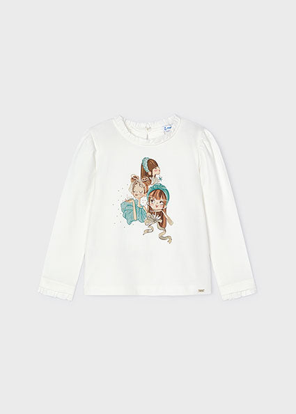 Mayoral bluza fete cu desen si guler cu volanas 4-9 ani Cream-jade