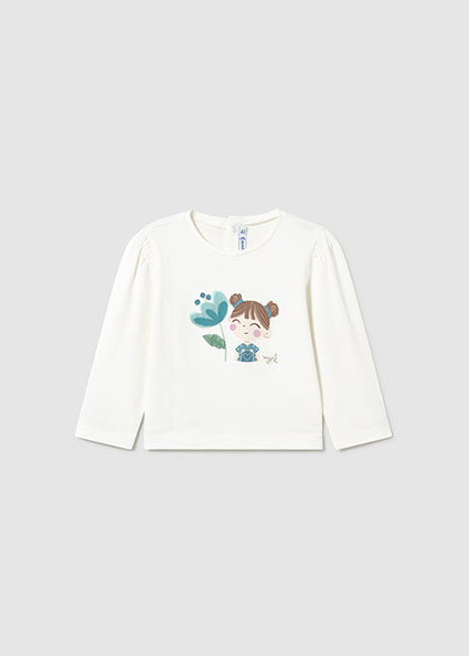 Mayoral bluza fete cu floare si bebe 12-48 luni Off-white