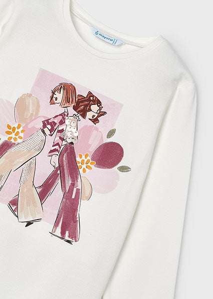 Mayoral bluza fete cu grafica 4-9 ani Cream-rose