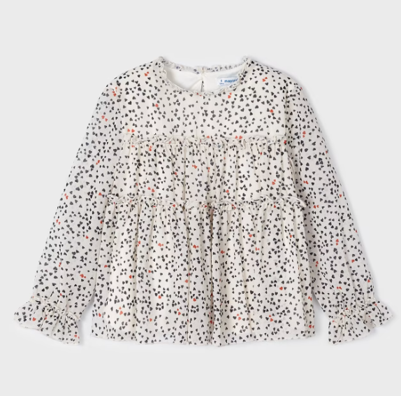 Mayoral bluza fete cu imprimeu 3-9 ani, Off-white-negru
