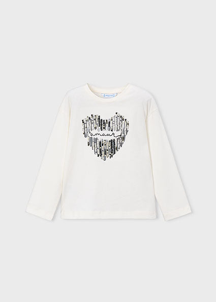 Mayoral bluza fete cu serigrafie 5-10 ani Ecru-Negru