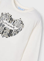 Mayoral bluza fete cu serigrafie 5-10 ani Ecru-Negru