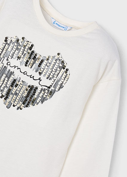 Mayoral bluza fete cu serigrafie 5-10 ani Ecru-Negru