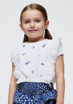 Mayoral bluza fete cu volanas si broderii 4-9 ani Alb-Indigo