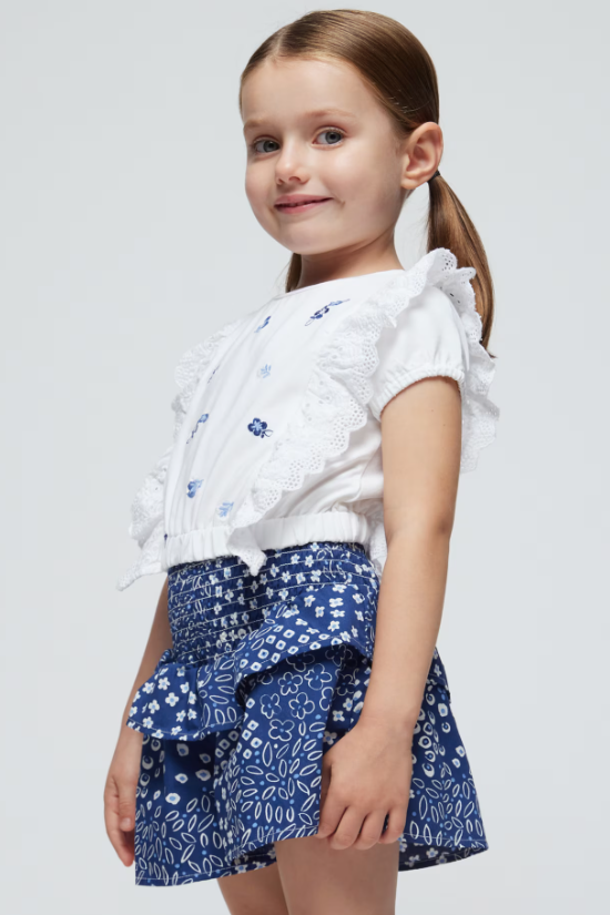 Mayoral bluza fete cu volanas si broderii 4-9 ani Alb-Indigo