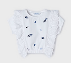 Mayoral bluza fete cu volanas si broderii 4-9 ani Alb-Indigo