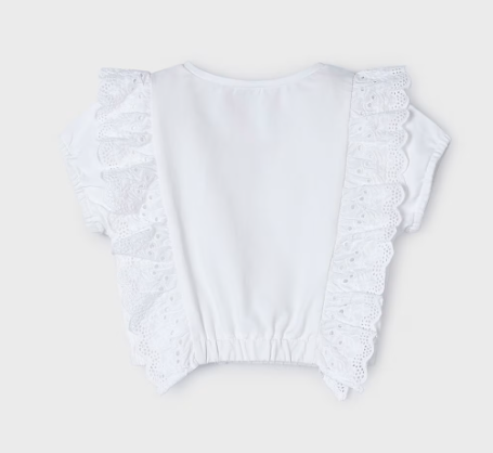 Mayoral bluza fete cu volanas si broderii 4-9 ani Alb-Indigo