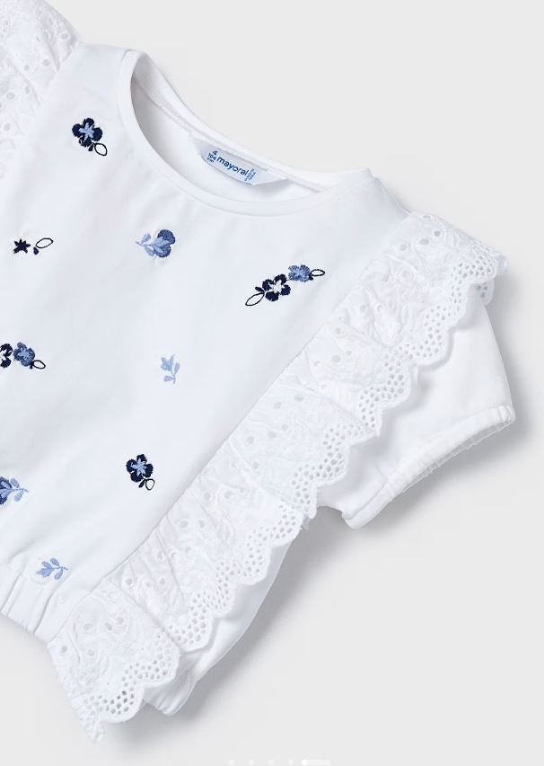 Mayoral bluza fete cu volanas si broderii 4-9 ani Alb-Indigo