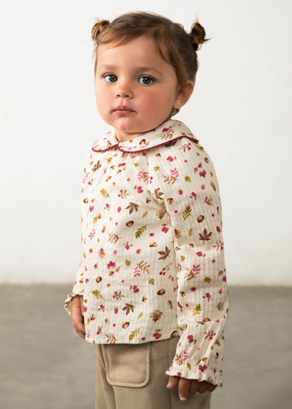 Mayoral bluza fete texturata cu guler brodat 12-48 luni Crudo-zmeura