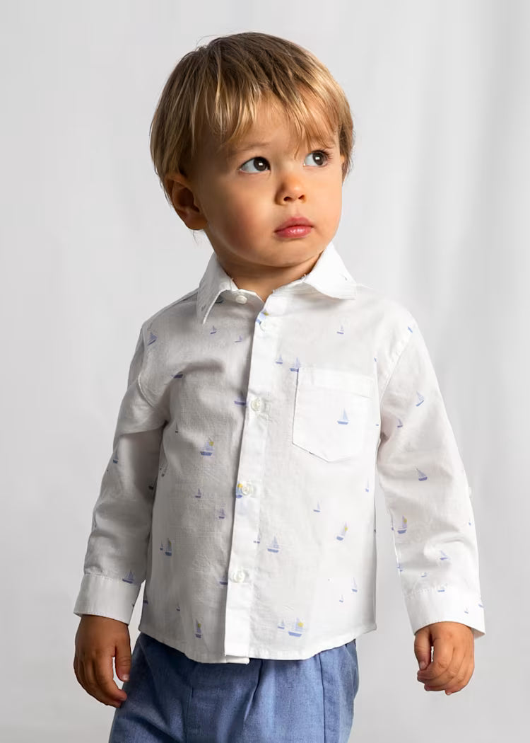 Mayoral camasa baieti cu maneca lunga din in 12-48 Boat White