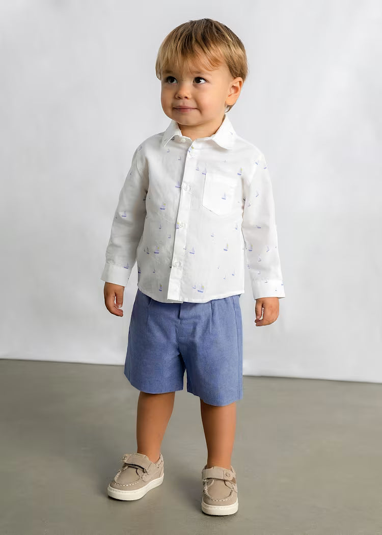 Mayoral camasa baieti cu maneca lunga din in 12-48 Boat White