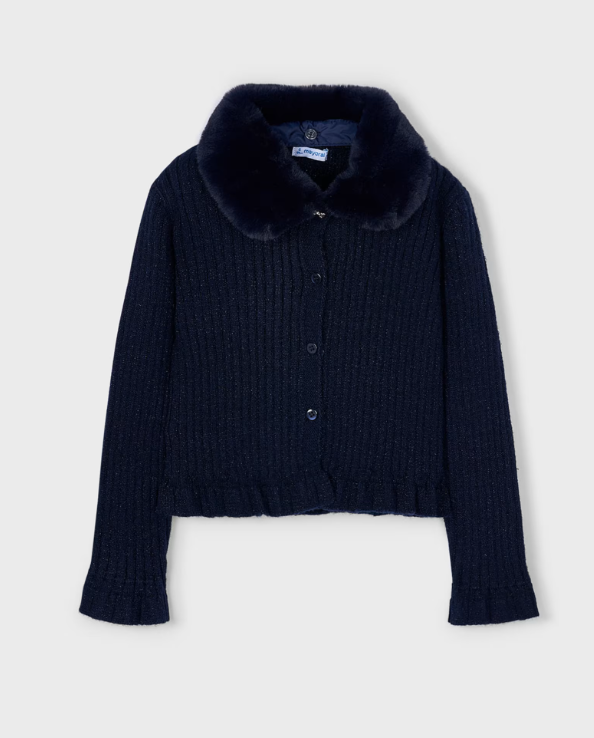 Mayoral cardigan fete cu guler detasabil din blanita 5-10 ani Navy Blue Imagine principală a produsului