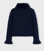 Mayoral cardigan fete cu guler detasabil din blanita 5-10 ani Navy Blue