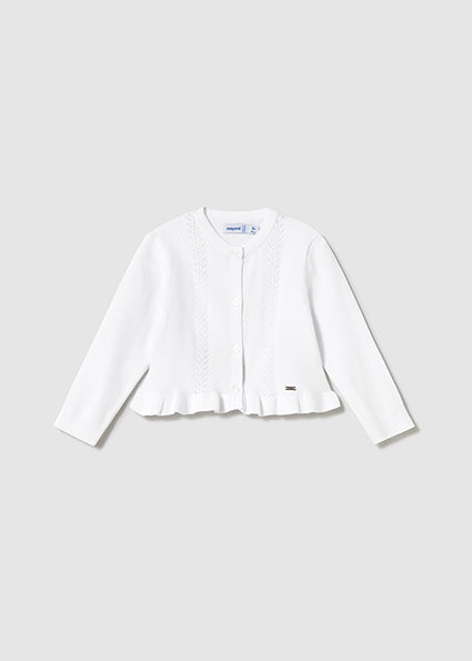 Mayoral cardigan fete din tricot cu volane 12-48 luni Alb