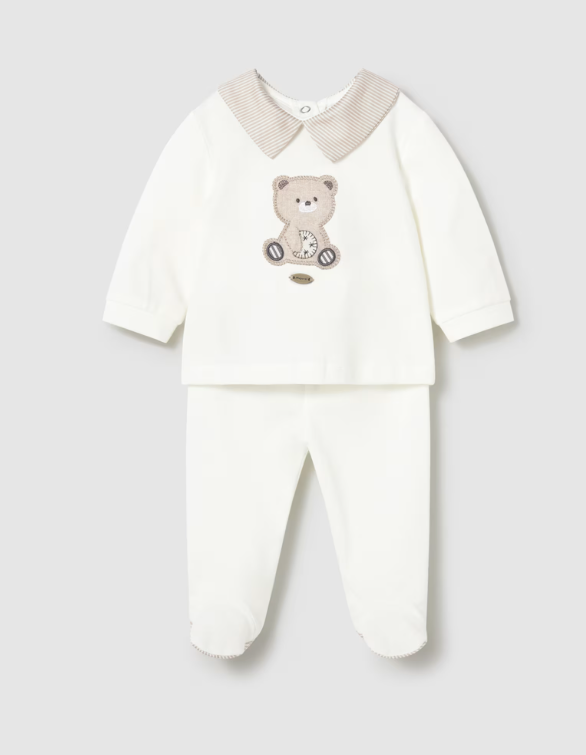 Mayoral compleu baieti 2 piese 0-18 luni Off-white cu ursulet