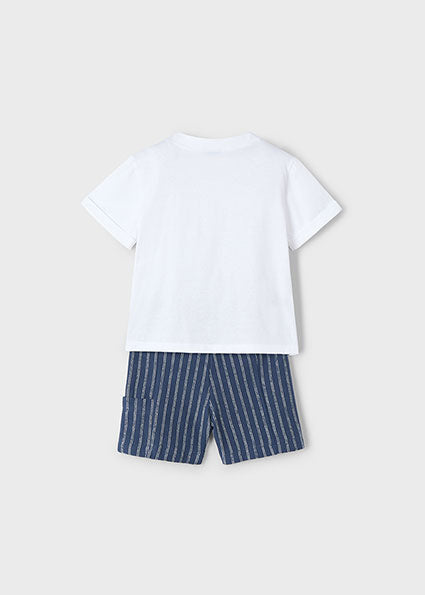 Mayoral compleu baieti 2 piese bermude dungi si tricou 5-10 ani Midnight