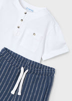 Mayoral compleu baieti 2 piese bermude dungi si tricou 5-10 ani Midnight