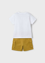Mayoral compleu baieti 2 piese bermude si tricou cargo  5-10 ani Alb-Dune