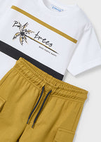 Mayoral compleu baieti 2 piese bermude si tricou cargo  5-10 ani Alb-Dune