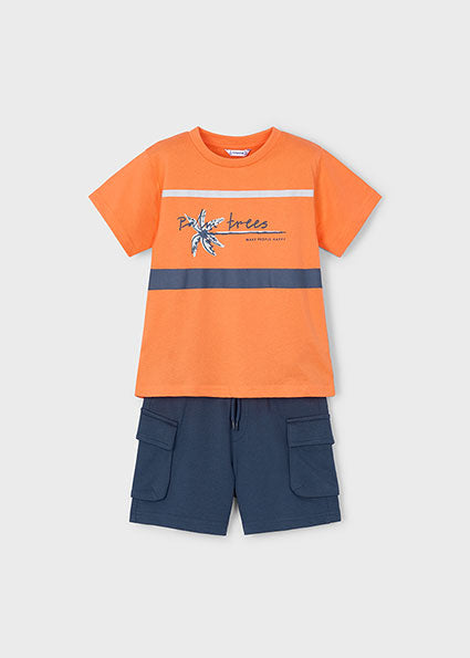 Mayoral compleu baieti 2 piese bermude si tricou cargo  5-10 ani Coral-Midnight Imagine principală a produsului