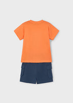 Mayoral compleu baieti 2 piese bermude si tricou cargo  5-10 ani Coral-Midnight