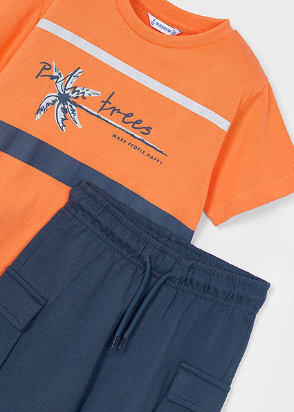 Mayoral compleu baieti 2 piese bermude si tricou cargo  5-10 ani Coral-Midnight