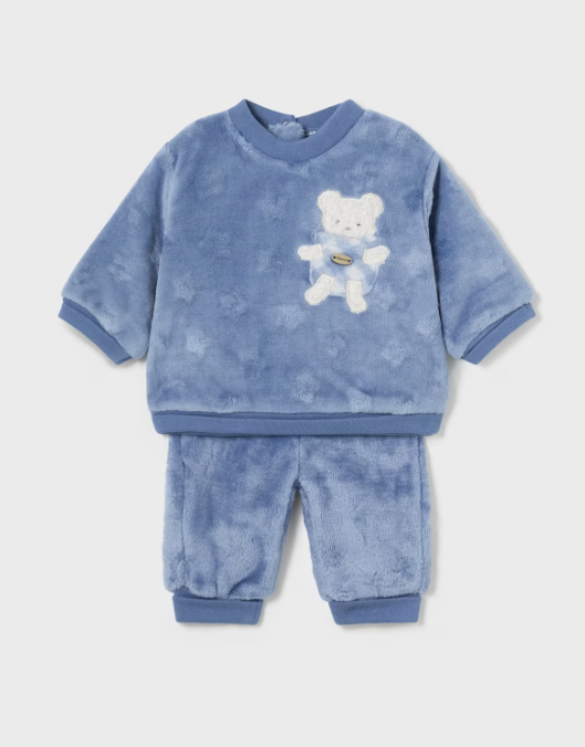 Mayoral compleu baieti 2 piese model pufos  0-18 luni Mid blue cu ursulet