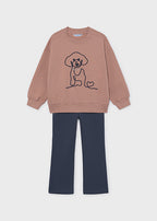Mayoral compleu fete 2 piese cu colanti 5-10 ani Roz pastel cu catel