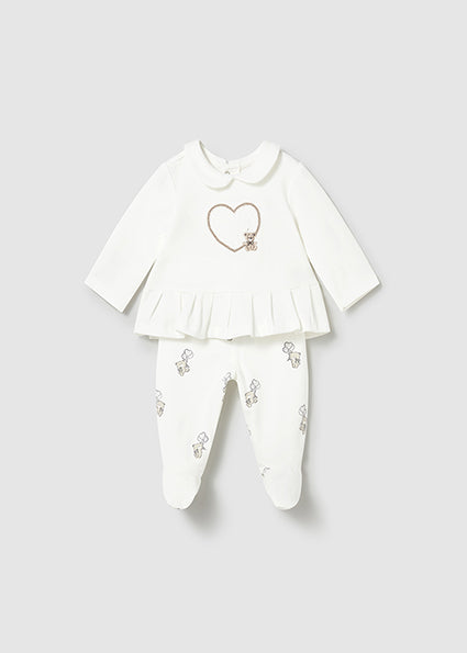 Mayoral compleu fete 2 piese cu pantaloni cu botosei 0-18 luni Off-white Imagine principală a produsului