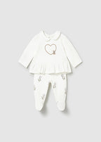 Mayoral compleu fete 2 piese cu pantaloni cu botosei 0-18 luni Off-white