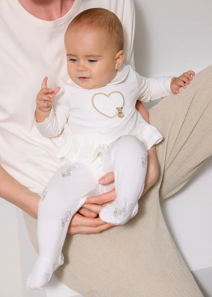 Mayoral compleu fete 2 piese cu pantaloni cu botosei 0-18 luni Off-white