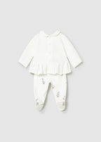 Mayoral compleu fete 2 piese cu pantaloni cu botosei 0-18 luni Off-white