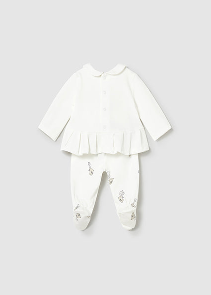 Mayoral compleu fete 2 piese cu pantaloni cu botosei 0-18 luni Off-white