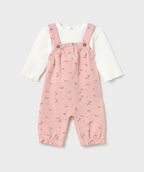 Mayoral compleu fete 2 piese cu salopeta 0-9 luni Off white-pink cu floricele