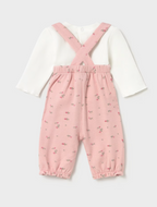 Mayoral compleu fete 2 piese cu salopeta 0-9 luni Off white-pink cu floricele