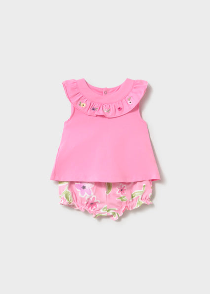 Mayoral compleu fete 2 piese de vara 0-18 luni Bubblegum cu floricele