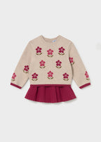 Mayoral compleu fete 2 piese fusta si pulover cu intarsie 12-48 luni Framboise cu flori