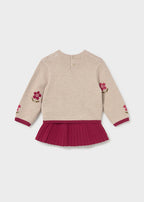 Mayoral compleu fete 2 piese fusta si pulover cu intarsie 12-48 luni Framboise cu flori