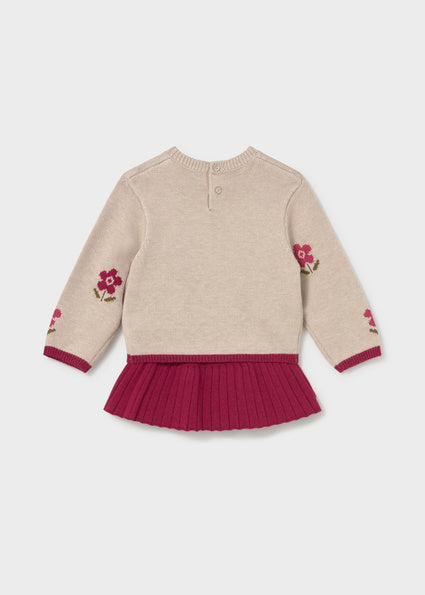 Mayoral compleu fete 2 piese fusta si pulover cu intarsie 12-48 luni Framboise cu flori