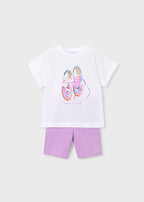 Mayoral compleu fete de vara 2 piese 5-10 ani Lilac cu pantofi