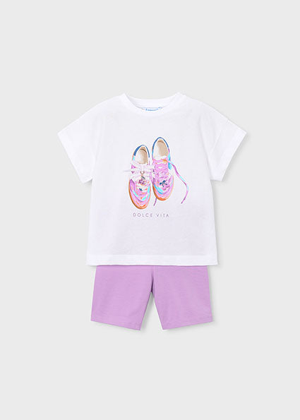 Mayoral compleu fete de vara 2 piese 5-10 ani Lilac cu pantofi